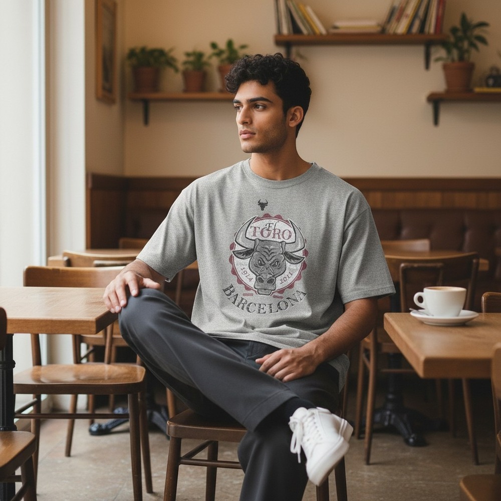 Del Toro Gray Short Sleeve Tee with Red & Black Graphic